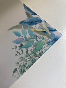 Blue Foliage Watercolour Birth Print